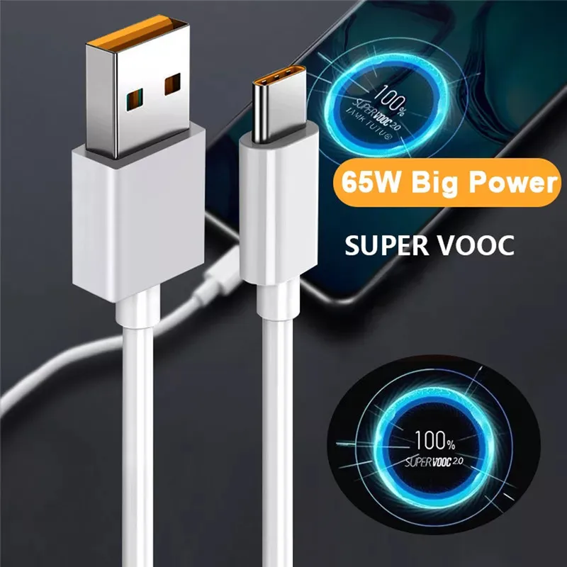 

65W 6.5A USB Type C Super-Fast Charge Cable Super Vooc Dart Cord for Realme 9i 9 Pro 8 7 X7 X50 GT GT2 OPPO Find X5 X3 N Reno 7