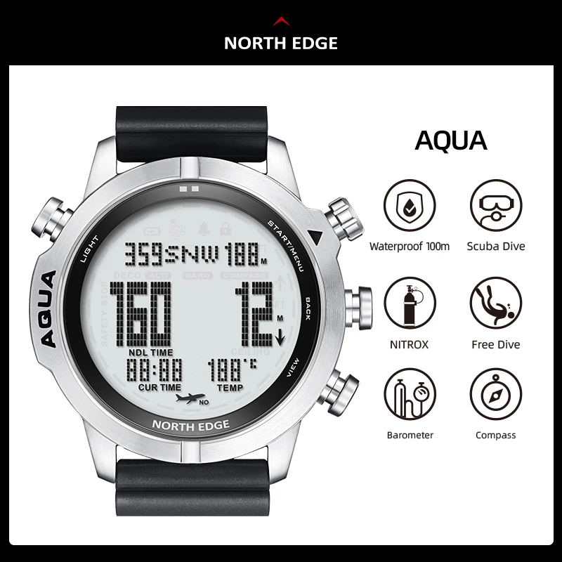 

NORTH EDGE AQUA Men's Professional Diving Computer Watch Scuba Diving 50M Dive Watches Altimeter Barometer Compass smartwatch