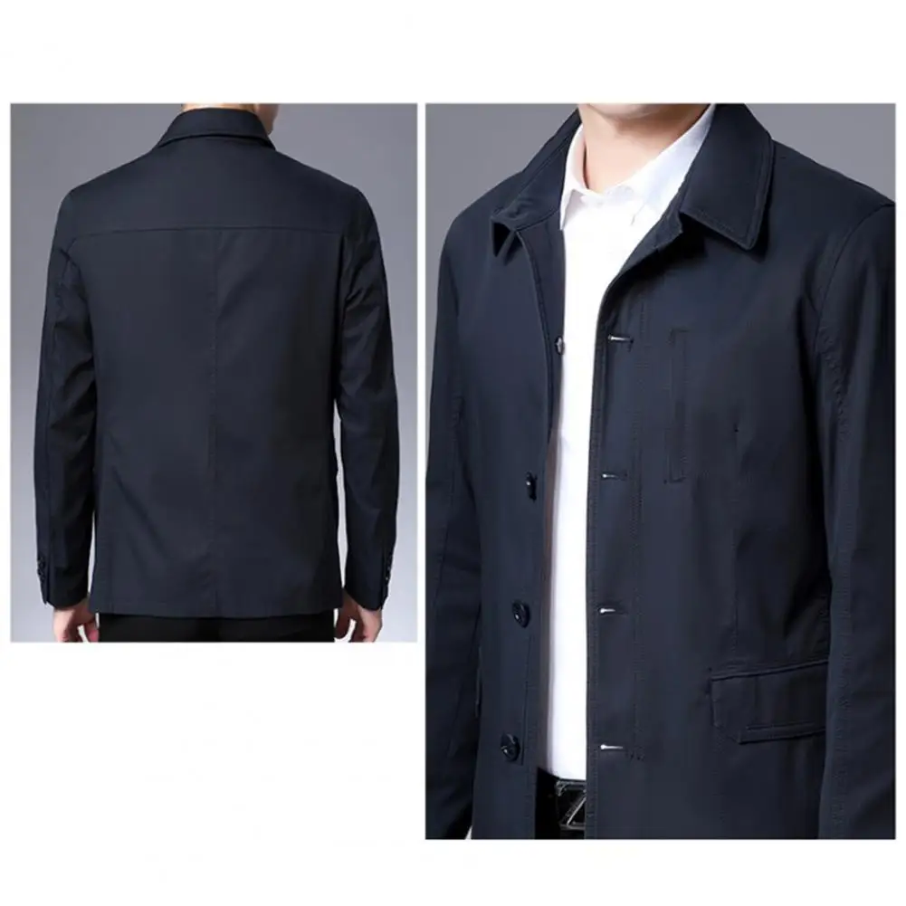 

Stylish Men Business Jacket Single Breasted Male Relaxed Fit Button Up Tops Coat Temperament Middle Aged Coat for Office
