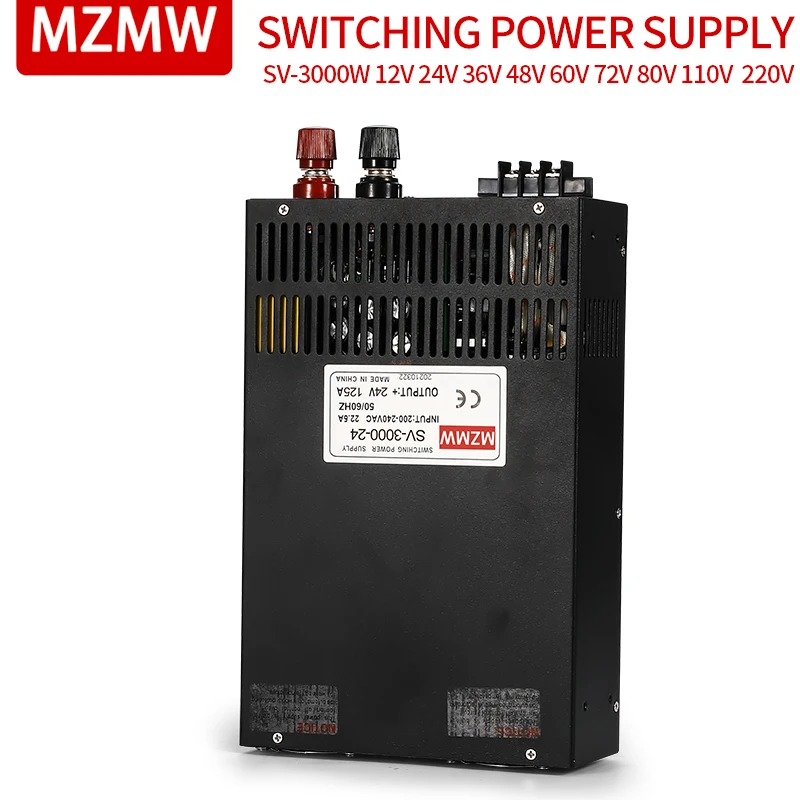 MZMW Adjustable SV-3000W Three-Phase 380V To 12V 24V 36V 48V Input High-Power Switching Power Supply LED AC to DC
MZMW Adjustable SV-3000W Three-Phase 380V To 12V 24V 36V 48V Input High-Power Switching Power Supply LED AC to DC