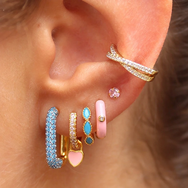 

CRMYA Gold-plated Clip Dangle Hoop Earrings For Women CZ Zircon Enamel Piercing Women's Earrings Set 2023 Jewelry Wholesale