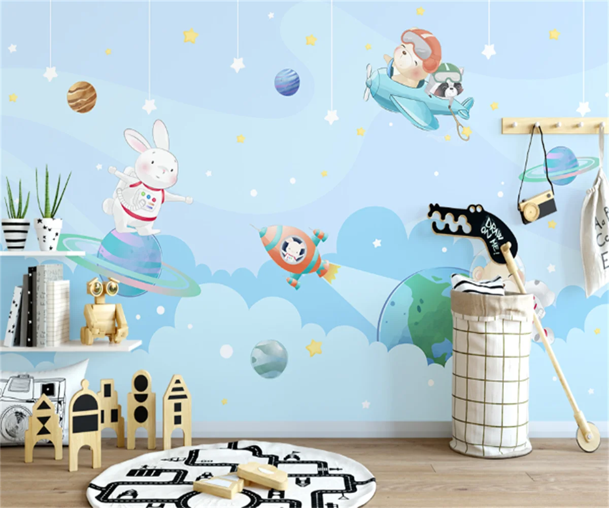 Nordic cartoon space animal astronaut light blue children's room background wallpaper custom boys and girls bedroom wallpaper
Nordic cartoon space animal astronaut light blue children's room background wallpaper custom boys and girls bedroom wallpaper