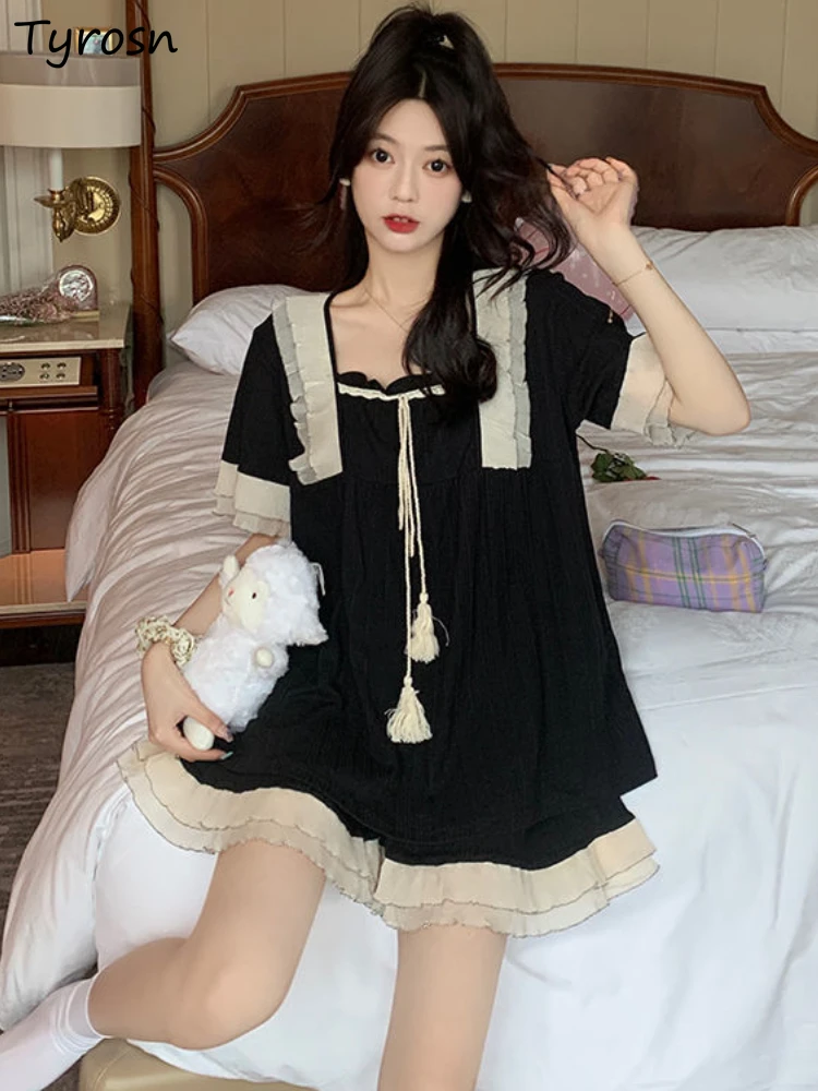 Pajama Sets Women Design New Patchwork Lounge Wear Summer Breathable Sweet Ruffles Korean Style Ladies Home Cozy Casual Fashion
Pajama Sets Women Design New Patchwork Lounge Wear Summer Breathable Sweet Ruffles Korean Style Ladies Home Cozy Casual Fashion