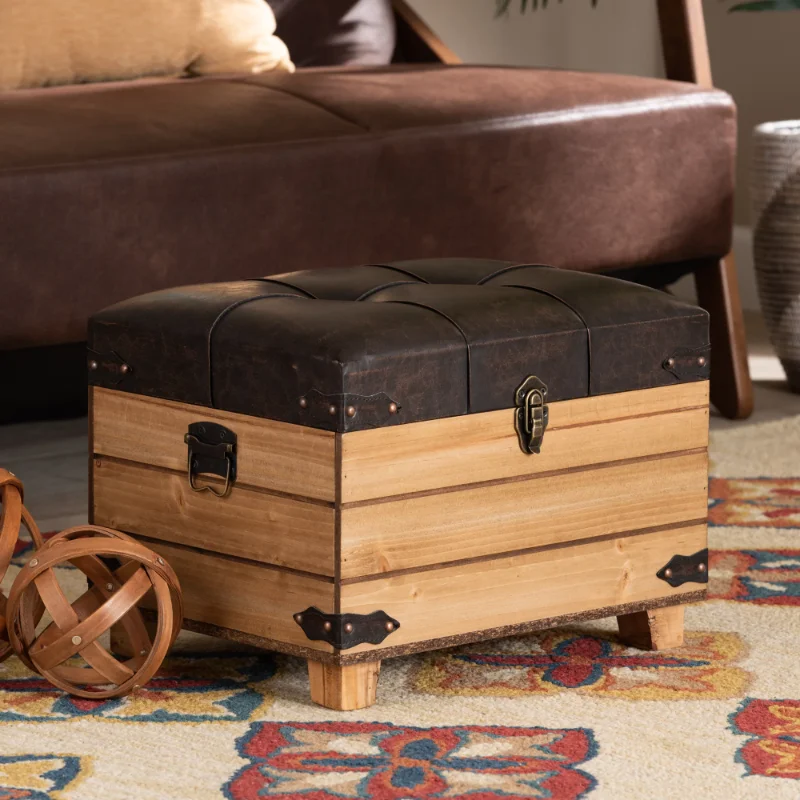 Baxton Studio Edmund Rustic Transitional Dark Brown Faux Leather Upholstered and Oak Brown Finished Wood Storage Ottoman
Baxton Studio Edmund Rustic Transitional Dark Brown Faux Leather Upholstered and Oak Brown Finished Wood Storage Ottoman