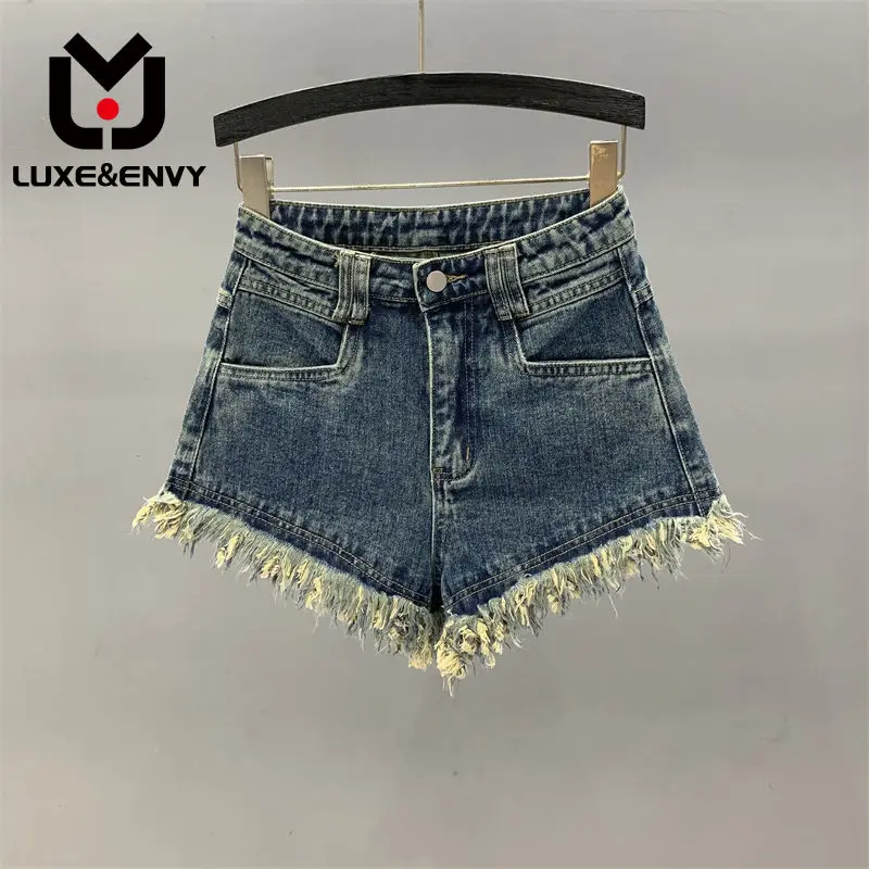 Синие джинсовые шорты LUXE & ENVY, дизайнерские женские узкие брюки А-силуэта с высокой талией, бахромой и широкими штанинами, осень 2023
Синие джинсовые шорты LUXE & ENVY, дизайнерские женские узкие брюки А-силуэта с высокой талией, бахромой и широкими штанинами, осень 2023