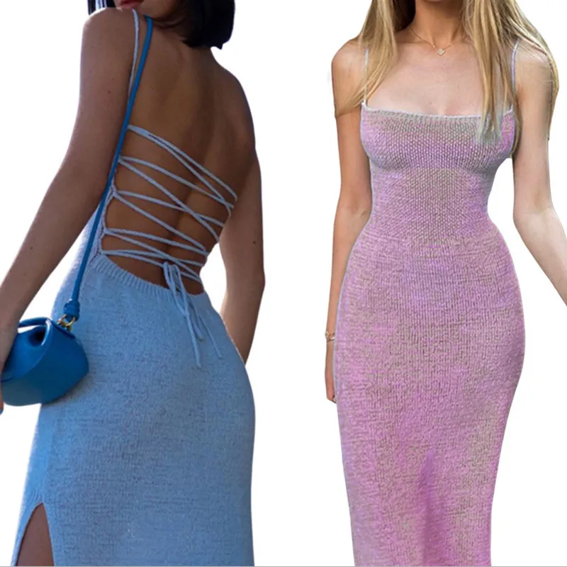 Женское облегающее однотонное платье, летнее платье на бретелях-спагетти без рукавов, с открытой спиной и разрезом
Женское облегающее однотонное платье, летнее платье на бретелях-спагетти без рукавов, с открытой спиной и разрезом