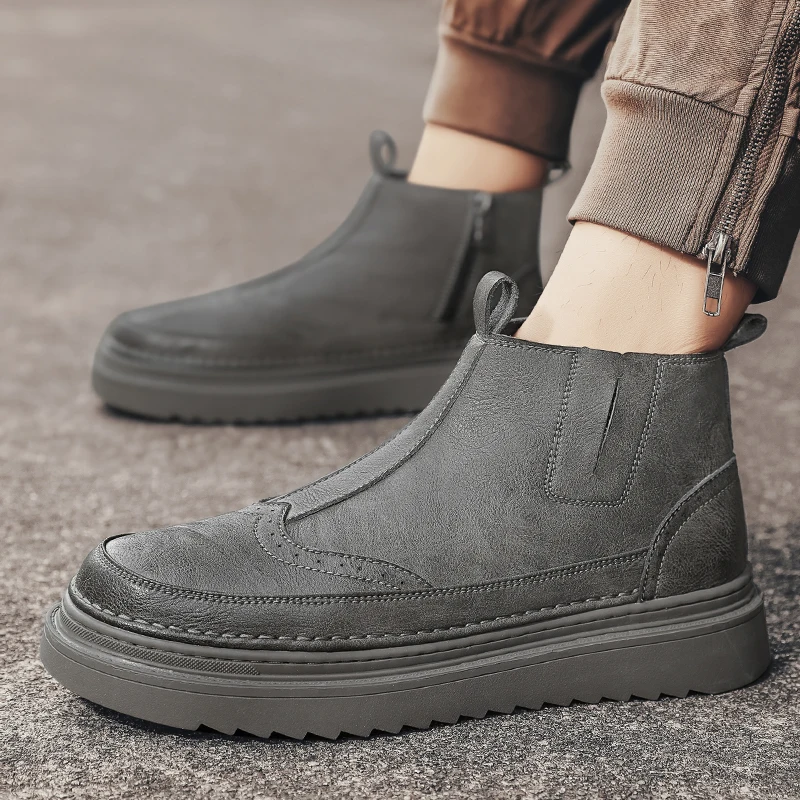 

Модные мужские классические ботинки челси в стиле ретро, удобные кожаные ботильоны ручной работы, высокие ботинки на толстой подошве, новейшая трендовая британская обувь