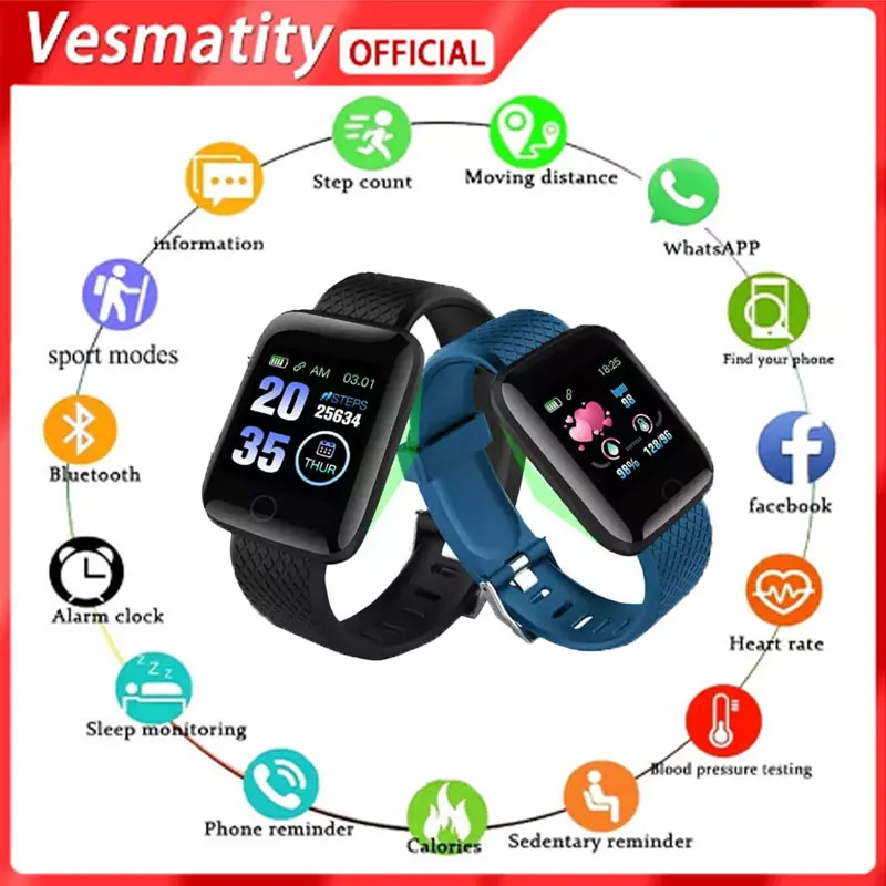Vesmatity Smart Watch 116plus Bluetooth Fitness Tracker Sports Watch Heart Rate Monitor Blood Pressure Smart Bracelet for Phone
Vesmatity Smart Watch 116plus Bluetooth Fitness Tracker Sports Watch Heart Rate Monitor Blood Pressure Smart Bracelet for Phone