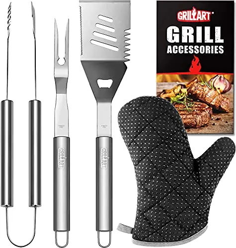 Grill Tools Grill Utensils Set - 3PCS BBQ Tools, Stainless Barbeque Grill Accessories - Spatula/Tongs/Fork, with Insulated Glove
Grill Tools Grill Utensils Set - 3PCS BBQ Tools, Stainless Barbeque Grill Accessories - Spatula/Tongs/Fork, with Insulated Glove