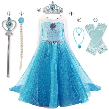 Elsa Dress for Girls Long Sleeve Carnival Party Kids Cosplay Dress Birthday Vestidos Snow Queen Halloween Costume for Kids