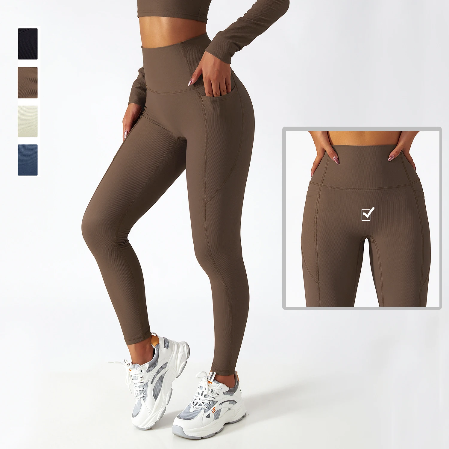 Women High Waist Pocket Fitness Leggings Solid Color Ribbed Fabric Yoga Pants Super Stretch Breathable Workout Running Tights
Women High Waist Pocket Fitness Leggings Solid Color Ribbed Fabric Yoga Pants Super Stretch Breathable Workout Running Tights