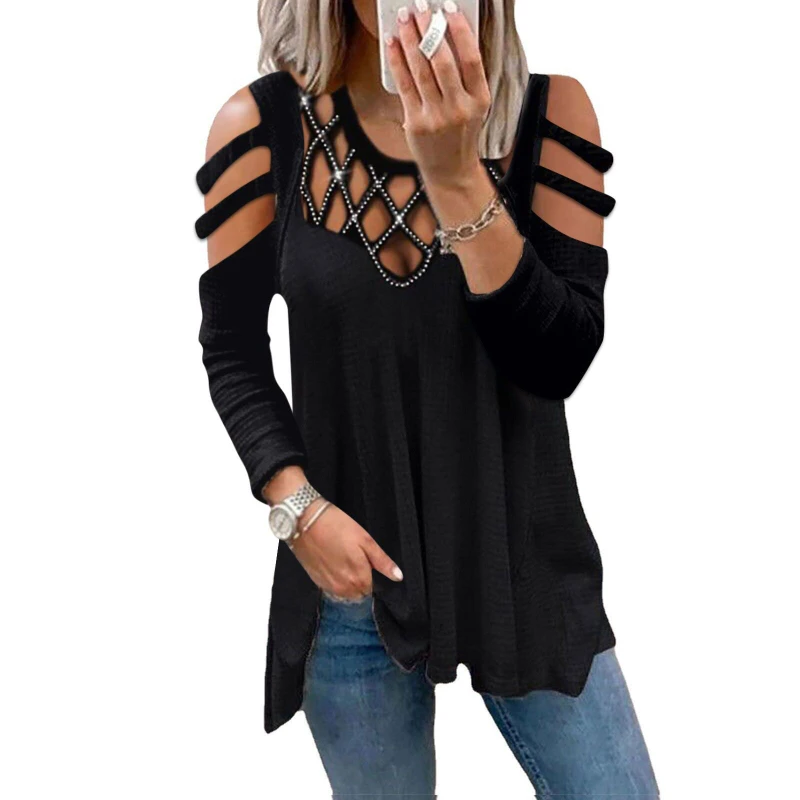 Women's T-Shirt Fashion Autumn Winter Long Sleeve Off Shoulder Tops Casual V-Neck Hot Drill Solid Color Tee Shirts Female
Women's T-Shirt Fashion Autumn Winter Long Sleeve Off Shoulder Tops Casual V-Neck Hot Drill Solid Color Tee Shirts Female