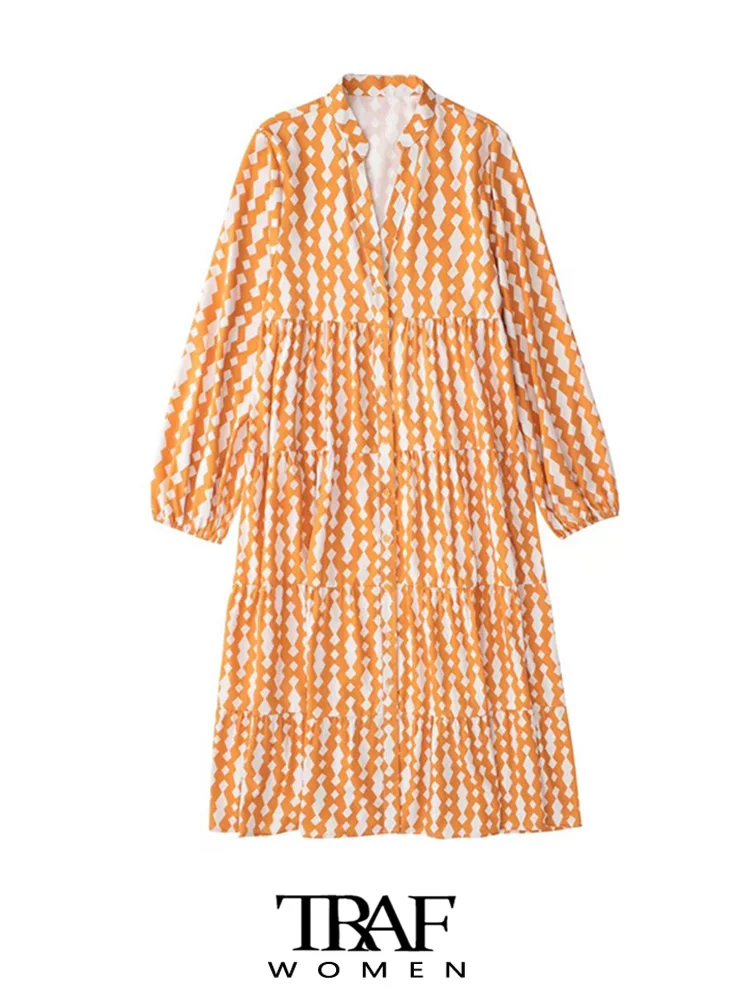 TRAF Women Fashion Printed Panelled Midi Dress Vintage Long Sleeve Button-up Female Dresses Vestidos Mujer 
TRAF Women Fashion Printed Panelled Midi Dress Vintage Long Sleeve Button-up Female Dresses Vestidos Mujer