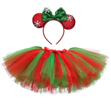 Red Green Christmas Tutu Skirt Outfit for Baby Girls Xmas Holiday Party Costume for Kids Toddler Tulle Skirts Set with Bow Socks