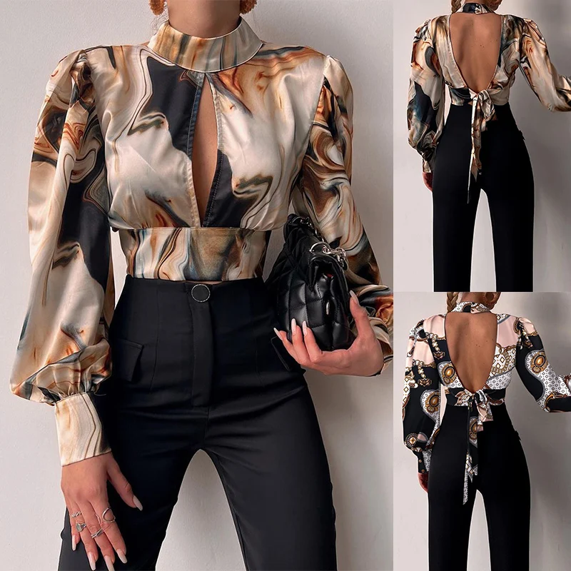 2022 Spring Autumn Women's Shirt Hollow New Retro Blouse Printing Commuter Lantern Sleeve Backless Tops Stand Collar Streetwear
2022 Spring Autumn Women's Shirt Hollow New Retro Blouse Printing Commuter Lantern Sleeve Backless Tops Stand Collar Streetwear