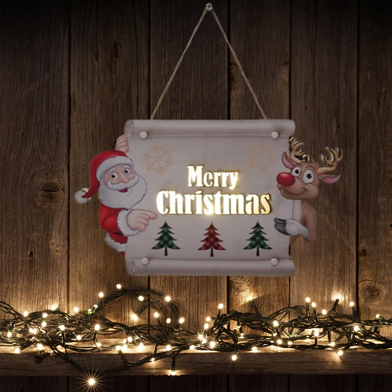 

Новинка, рождественское деревянное светодиодное украшение, настенное украшение, картина на дверь, поделки в виде оленя для пожилых людей, а...