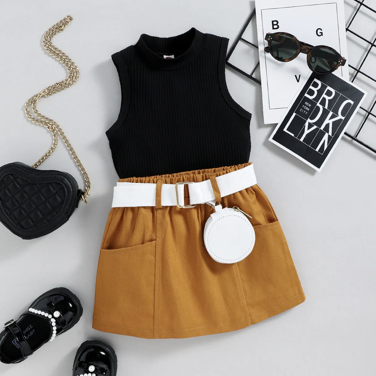Infant Clothes For Girls Toddler Casual Outfits Baby Solid Sleeveless Top + Skirt + Waist Bag 3pcs Set Children Clothing Sets
Infant Clothes For Girls Toddler Casual Outfits Baby Solid Sleeveless Top + Skirt + Waist Bag 3pcs Set Children Clothing Sets