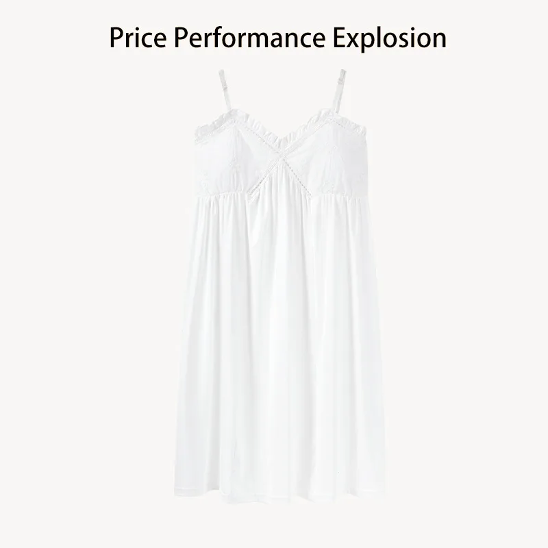 Sling Pajama Women Summer Sexy Lace Princess Court White Pajama With Breast Pad Modal Cotton Loose Household Dress Mini Skirt 
Sling Pajama Women Summer Sexy Lace Princess Court White Pajama With Breast Pad Modal Cotton Loose Household Dress Mini Skirt