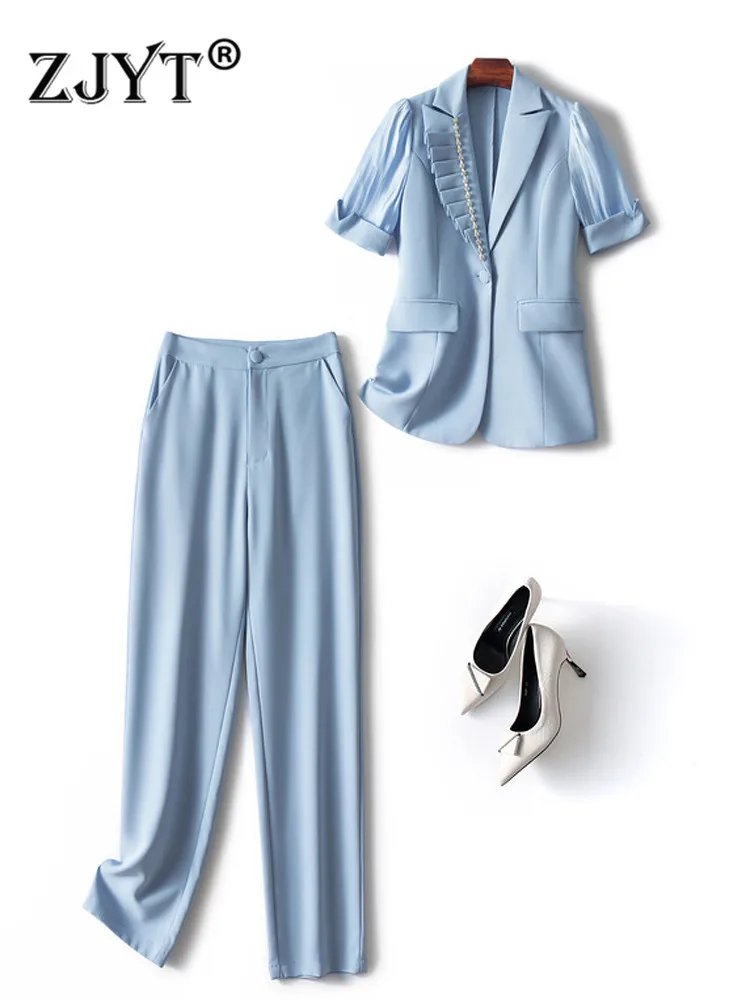 ZJYT Designer Summer Business Chic Beading Blazer Trousers Suit Women Elegant Two Pieces Office Outfits Short Sleeve Top+Pants
ZJYT Designer Summer Business Chic Beading Blazer Trousers Suit Women Elegant Two Pieces Office Outfits Short Sleeve Top+Pants