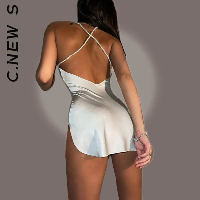 New Dress Women Silk Strap Backless Solid Color Criss Front Pearl Sexy Dress Slim Girl Club Dresses Woman Female Vestidos
New Dress Women Silk Strap Backless Solid Color Criss Front Pearl Sexy Dress Slim Girl Club Dresses Woman Female Vestidos