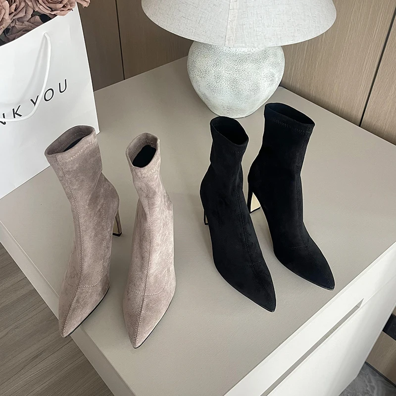 Pointed Toe Women Ankle Boots Sock Botas Grey/Black Slip On Thick High Heels Dress Shoes Ladies Party Pumps Autumn Sock Boots
Pointed Toe Women Ankle Boots Sock Botas Grey/Black Slip On Thick High Heels Dress Shoes Ladies Party Pumps Autumn Sock Boots
