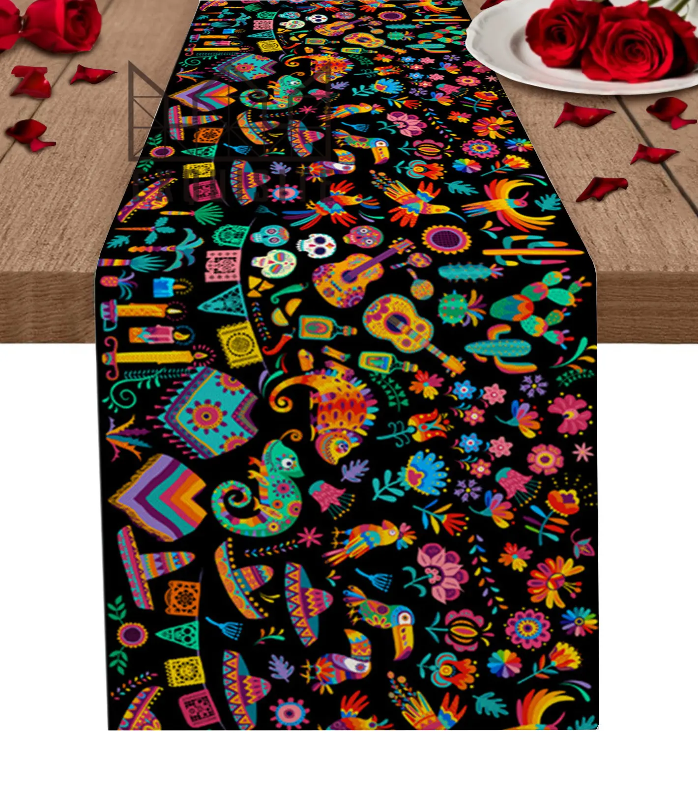 

Day of The Dead Mexican Festival Table Runner Dining Table Tablecover Placemat Home Kitchen Tablecloth Decoration
