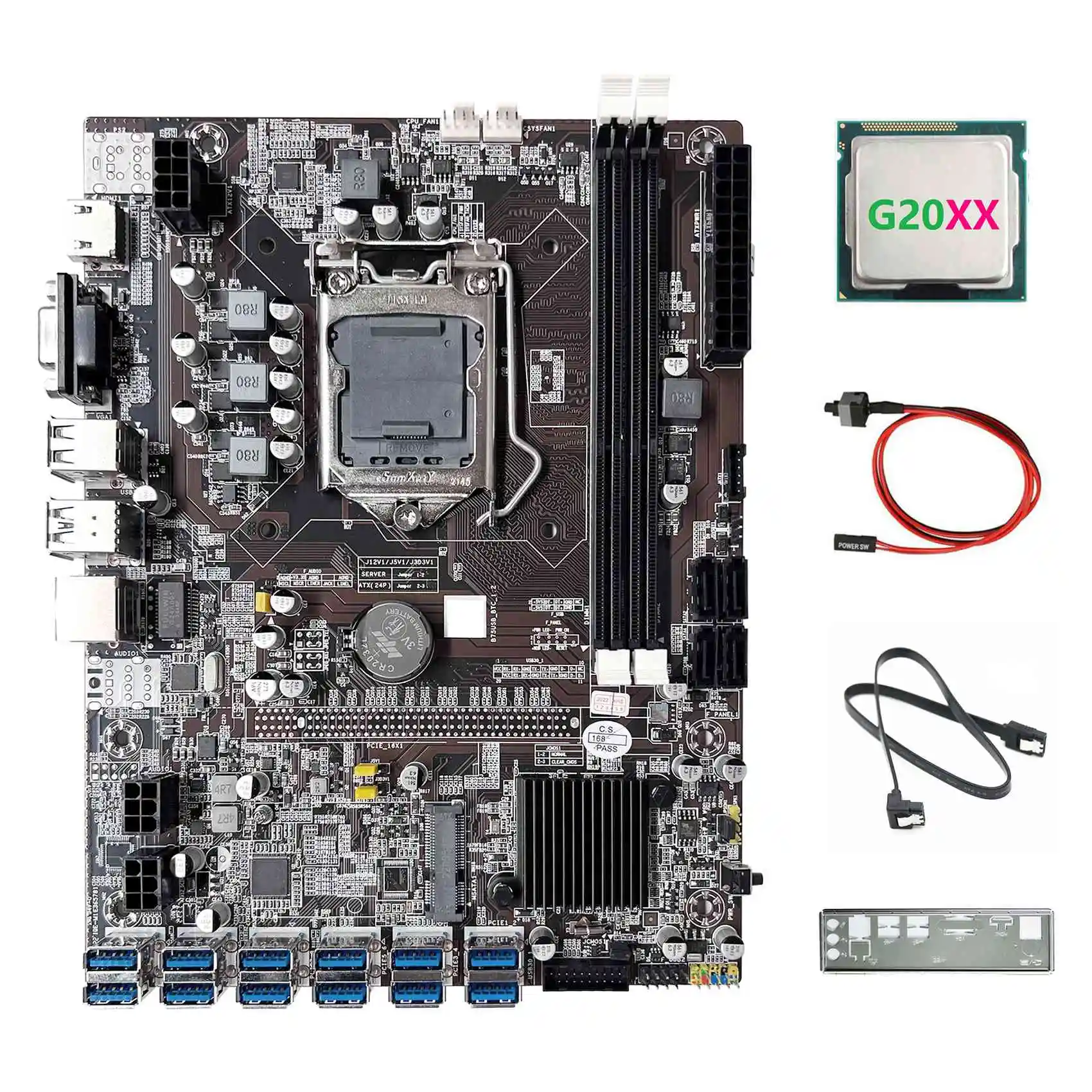 B75 12USB BTC Mining Motherboard+G20XX CPU+SATA Cable+Switch Cable+Baffle 12XUSB3.0 B75 ETH Miner Motherboard
B75 12USB BTC Mining Motherboard+G20XX CPU+SATA Cable+Switch Cable+Baffle 12XUSB3.0 B75 ETH Miner Motherboard