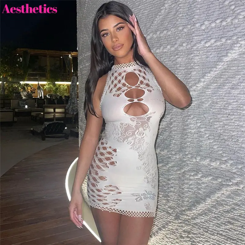 Women Sexy Dress See Knit Through Patchwork Sleeveless Mesh Lace Hollow Out Dresses Fashion Bodycon Party Clubwear Vestidos
Women Sexy Dress See Knit Through Patchwork Sleeveless Mesh Lace Hollow Out Dresses Fashion Bodycon Party Clubwear Vestidos