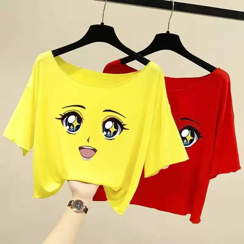 T-shirt Women's Loose Straight Neck Thin Top Large Short Sleeve Exposed Navel Short High Waist Half Sleeve Summer
T-shirt Women's Loose Straight Neck Thin Top Large Short Sleeve Exposed Navel Short High Waist Half Sleeve Summer