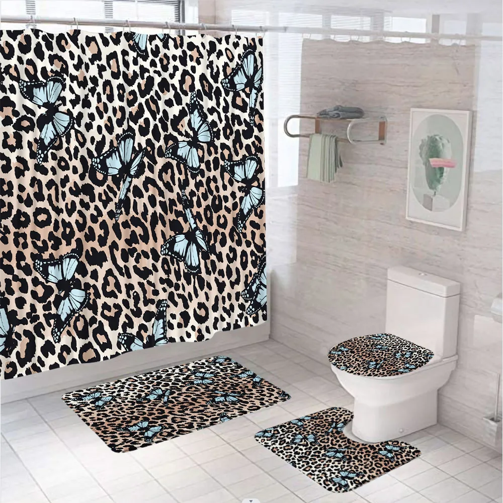 Leopard Shower Curtain Sets African Wild Animal Butterfly Modern Fabric Bathroom Curtains Non-Slip Bath Mat Rug Lid Toilet Cover
Leopard Shower Curtain Sets African Wild Animal Butterfly Modern Fabric Bathroom Curtains Non-Slip Bath Mat Rug Lid Toilet Cover
