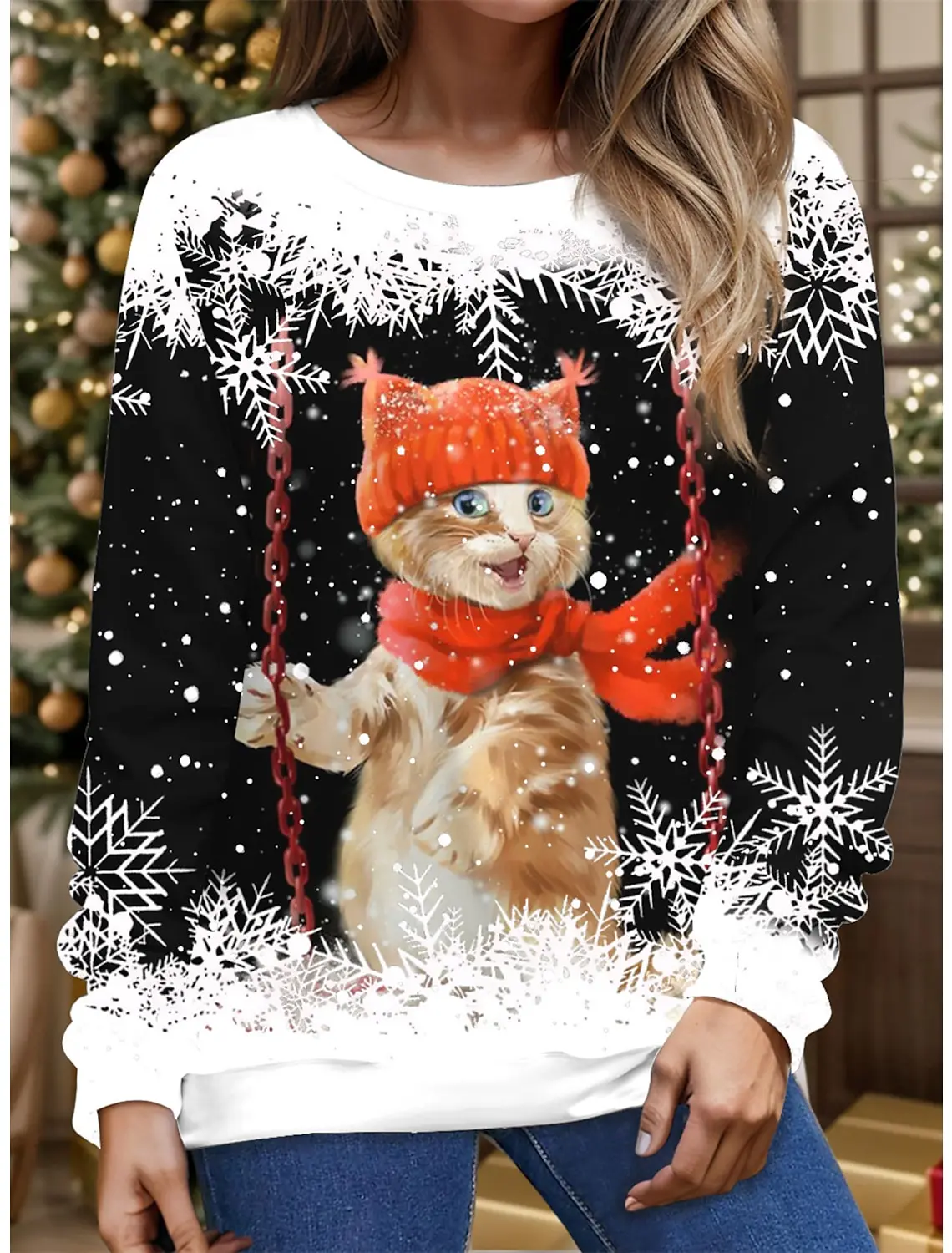 Christmas Cute Animal Cat Print Ladies T-shirt Kawaii Cartoon Style Sweater O Neck Oversized Long Sleeve Female Pullover Tops
Christmas Cute Animal Cat Print Ladies T-shirt Kawaii Cartoon Style Sweater O Neck Oversized Long Sleeve Female Pullover Tops