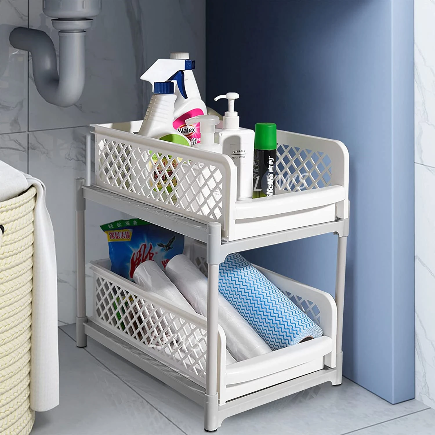 Sliding Sink Kitchen Storage Rack, Bathroom Seasoning Rack, Hollow Out Design, Plastic Storage Organizer, Desktop, 2 Layers, 3 
Sliding Sink Kitchen Storage Rack, Bathroom Seasoning Rack, Hollow Out Design, Plastic Storage Organizer, Desktop, 2 Layers, 3