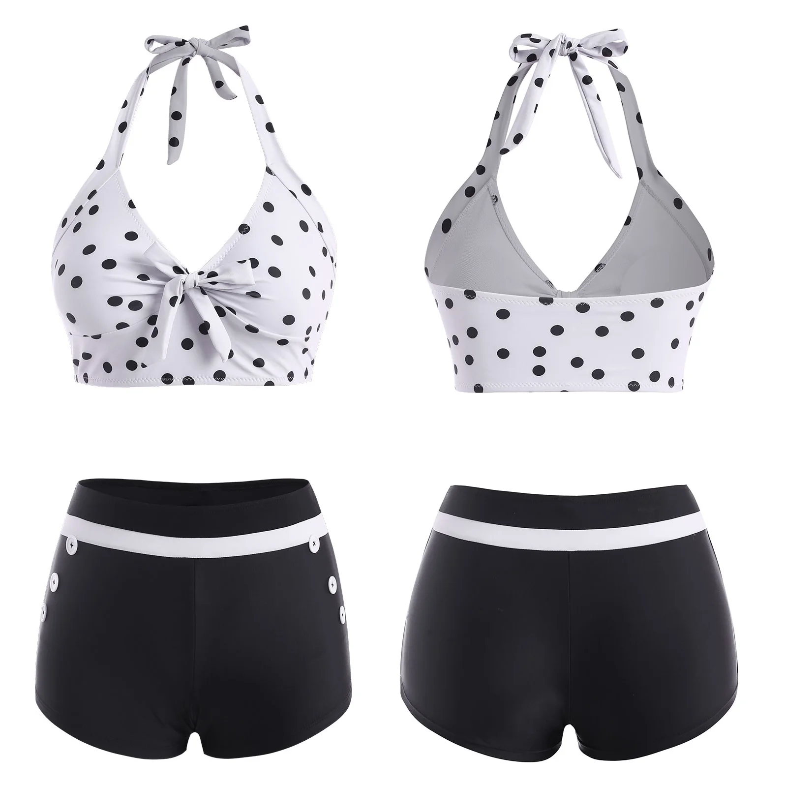 Plus Size Female Swimwears Bowknot Polka Dot Mock Button Halter Padded Tankini Boyshorts Summer Beach Bathing Suit Bikinis Set
Plus Size Female Swimwears Bowknot Polka Dot Mock Button Halter Padded Tankini Boyshorts Summer Beach Bathing Suit Bikinis Set