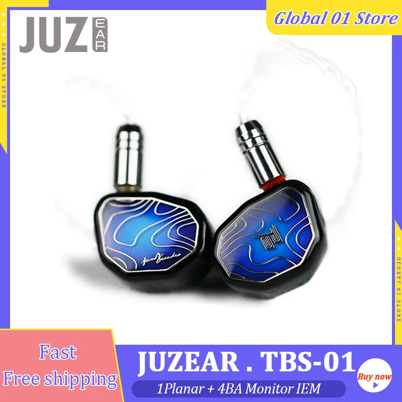 

JUZEAR TBS-01 Monitor IEM 1Planar + 4BA Hybrid Drive HiFi Earphone Hi-Res In Ear Earbud With 0.78 2Pin Plug Silver Plated Cable