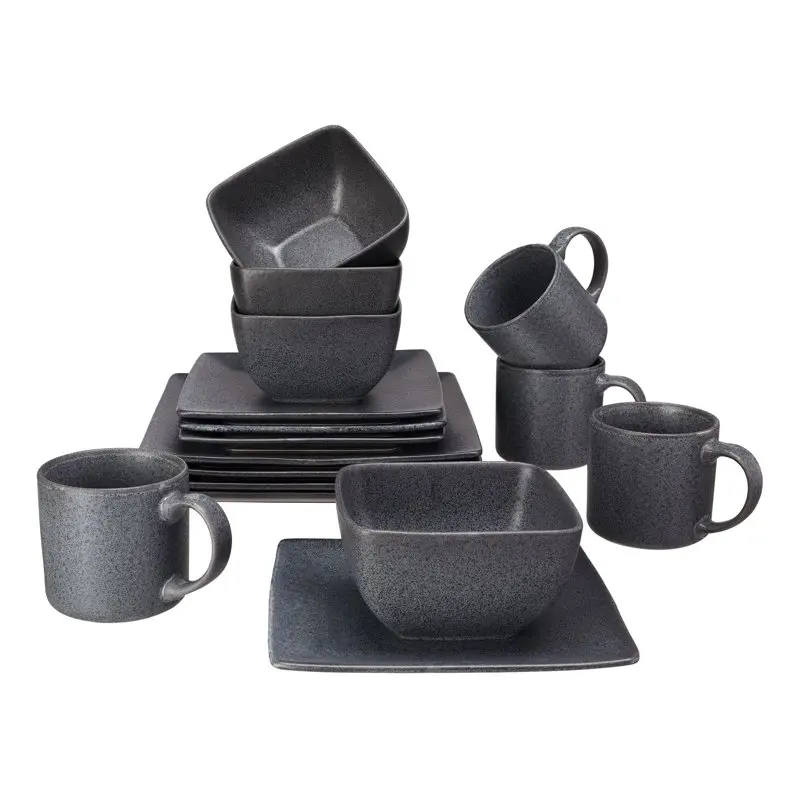 

Темно-серая квадратная керамическая посуда, 16 предметов, искусственная посуда, набор тарелок и Мисок