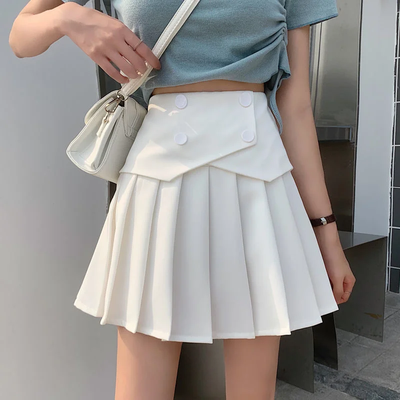 High Waisted Button A-line Mini Skirts Girls Summer Solid Korean Fashion Preppy Elegance Pleated Casaul Women
High Waisted Button A-line Mini Skirts Girls Summer Solid Korean Fashion Preppy Elegance Pleated Casaul Women
