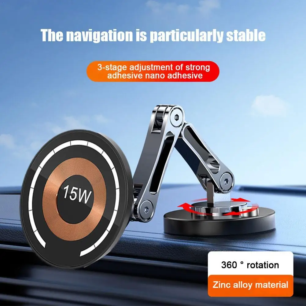 

15W Magnetic Wireless Chargers 360 Rotation Foldable Car Dashboard Stand Phone Holder Fast Charging Station For iPhone