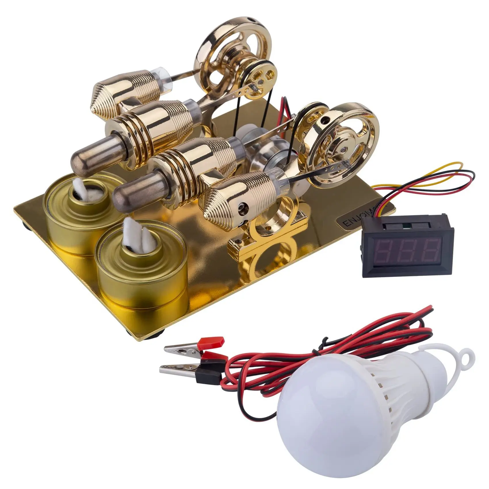 Golden Four Cylinder Hot Air Stirling Engine Model Mini Electric Generator to Light Bulb and Voltmeter Educational Toys
Golden Four Cylinder Hot Air Stirling Engine Model Mini Electric Generator to Light Bulb and Voltmeter Educational Toys