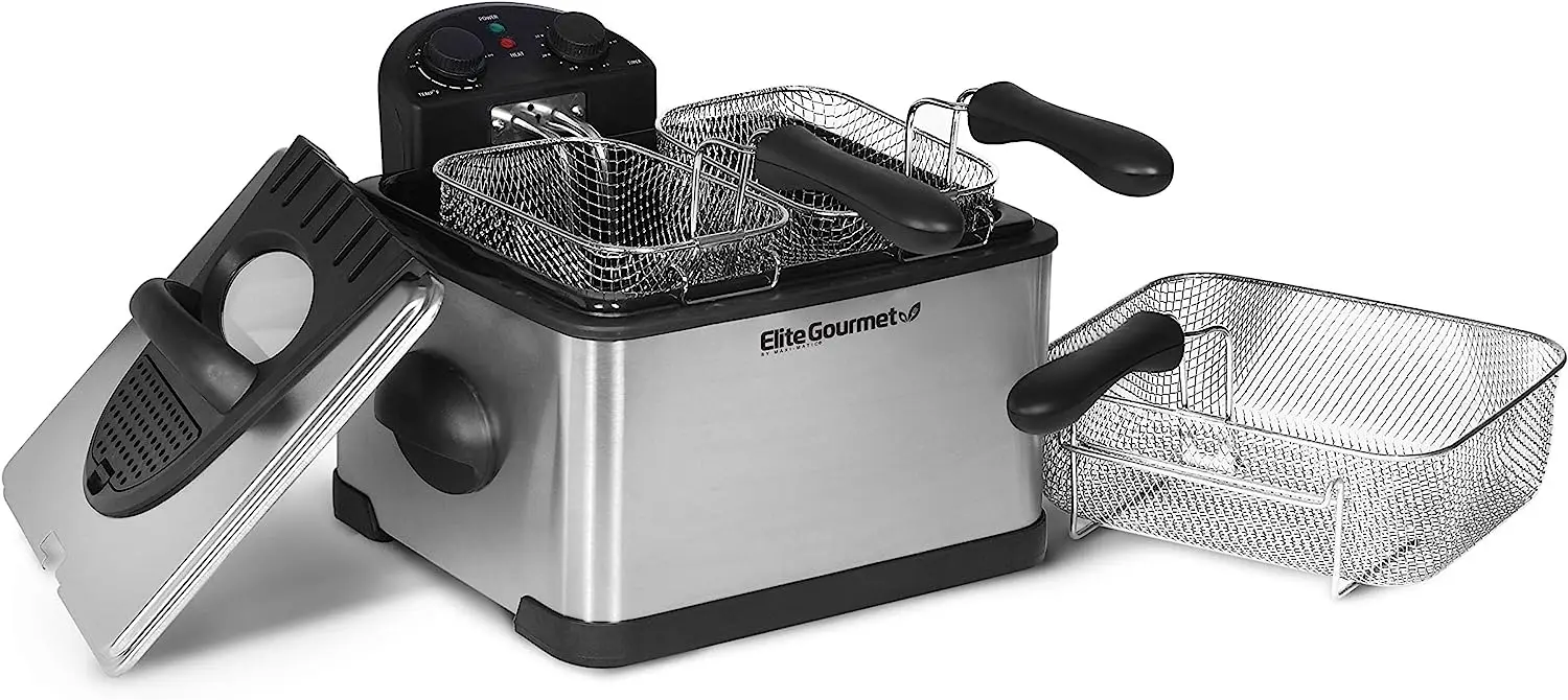 

EDF-401T Electric Immersion Deep Fryer 3-Baskets, 1700-Watt, Timer Control, Adjustable Temperature, Lid with Viewing Window and