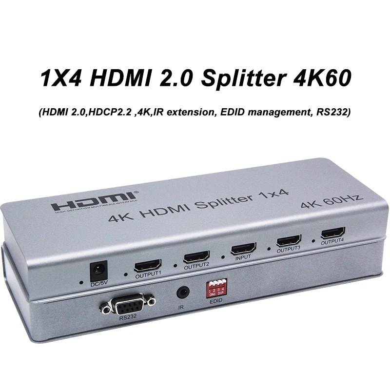 

4K@60hz 1x4 HDMI 2.0 Splitter HDCP2.2 1080p 1 In 4 Out Multi Screen mirror Display for Ps3 Ps4 Camera PC To TV Monitor Projector