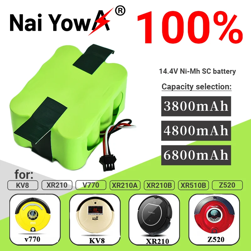 14.4V Ni-Mh SC Rechargeable battery 6800mAh for KV8 XR210 XR510 XR210A XR210B XR510B XR510C Vacuum Cleaner Sweeping Robot
14.4V Ni-Mh SC Rechargeable battery 6800mAh for KV8 XR210 XR510 XR210A XR210B XR510B XR510C Vacuum Cleaner Sweeping Robot