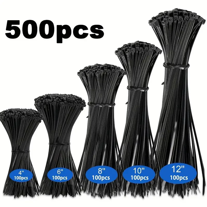 Набор из 500 черных нейлоновых кабельных стяжек
Набор из 500 черных нейлоновых кабельных стяжек