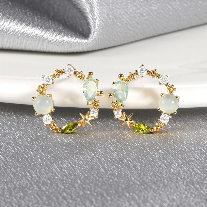 Dainty Green Transparent Crystals Circle Star Earrings For Women pendientes mujer Jewelry Luxury Stones Blue Eye Stud Earrings
Dainty Green Transparent Crystals Circle Star Earrings For Women pendientes mujer Jewelry Luxury Stones Blue Eye Stud Earrings