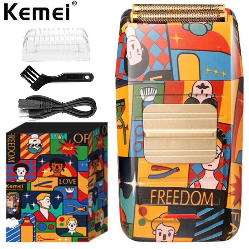 Бритва Kemei из титановой двойной фольги, Профессиональный парикмахерский инструмент для отделки, Сабельная электрическая Мужская бритва с рисунком граффити в случайном порядке
Бритва Kemei из титановой двойной фольги, Профессиональный парикмахерский инструмент для отделки, Сабельная электрическая Мужская бритва с рисунком граффити в случайном порядке