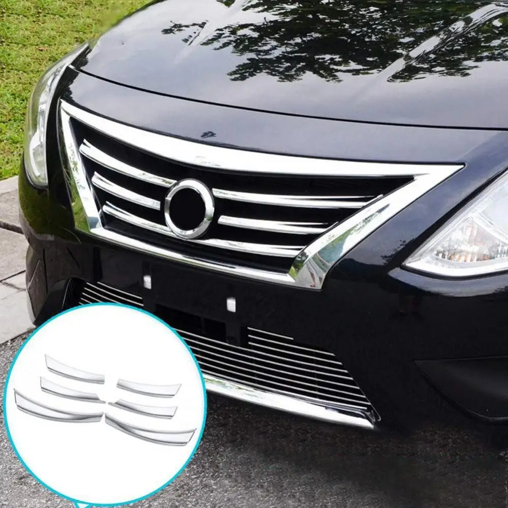 

6Pcs Car Front Mesh Grille Head Bumper Cover Trim for Nissan Sunny Versa 14-17 Car Accessories Exterior