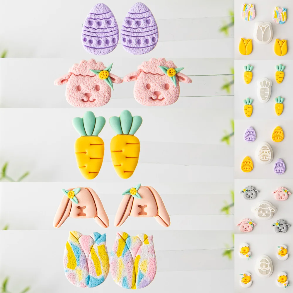 

Easter Party Soft Pottery Polymer Clay Cutter DIY Rabbit Carrot Egg Pattern Earrings Cutting Mold Earring Jewelry Pendant Making