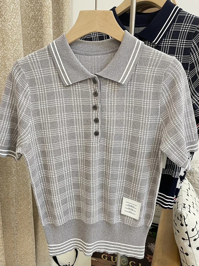 TB plaid ice silk knitted POLO shirt female British style short foreign style summer short-sleeved T-shirt top
TB plaid ice silk knitted POLO shirt female British style short foreign style summer short-sleeved T-shirt top