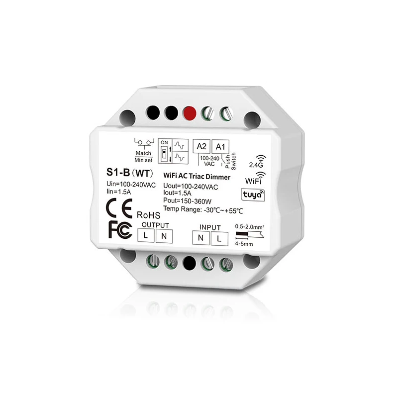 

New Led Triac Dimmer Controller 2.4GHz Wireless Remote 100V-240V AC Input Wifi RF Tuya APP ECHO Voice Control Push Dim Switch