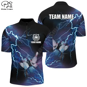 Mens bowling Quarter Zip shirts Custom lightning thunder Bowling Team Jersey gift for Bowlers 3D Printed Polo Shirts Tees Tops