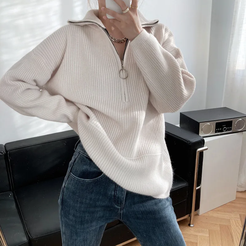 Polo Zipper Women Thickened Pullover Sweater 2022 Autumn Winter Loose Long Sleeve Knitwear Casual Tops
Polo Zipper Women Thickened Pullover Sweater 2022 Autumn Winter Loose Long Sleeve Knitwear Casual Tops